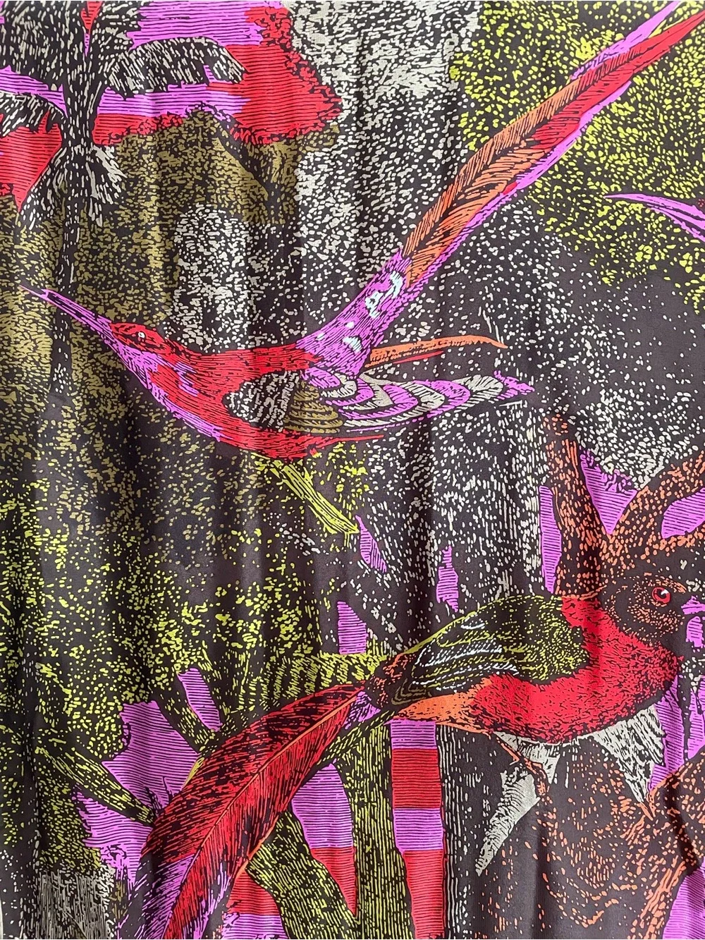 Vintage Christian Fischbacher large silk scarf tropical jungle birds 37 x 33